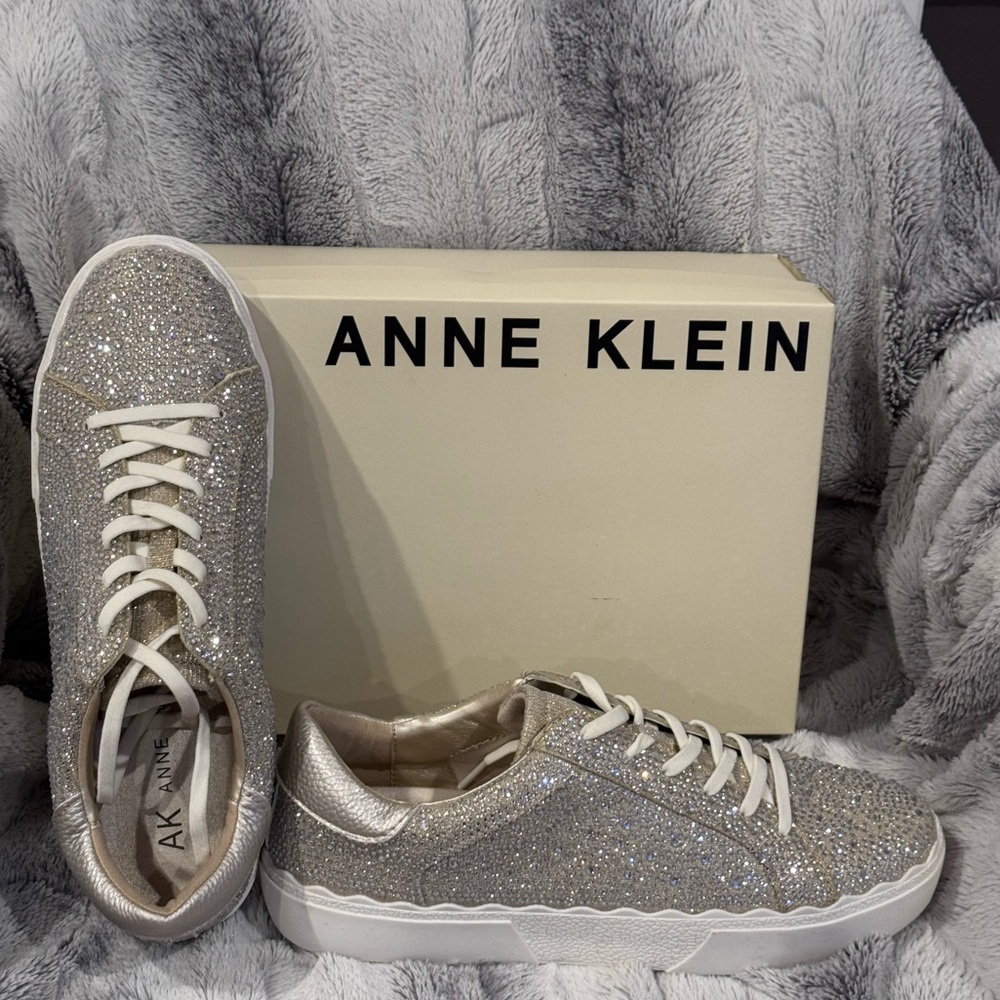 NWB Anne Klein Metallic and Silver Rhinestone Sneakers Sz 9.5 (run small)